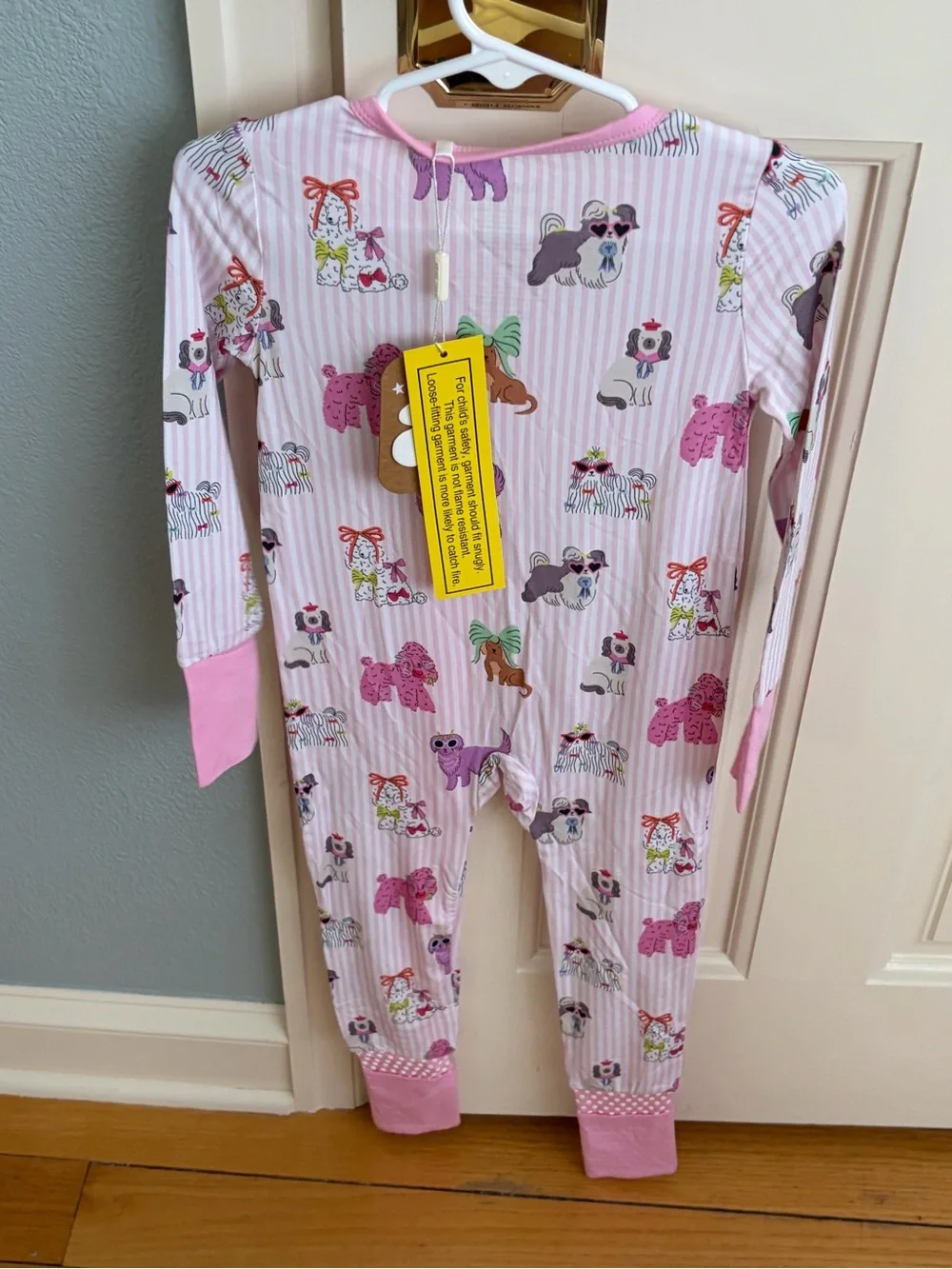 NWT Angel Dear Bamboo Pink Puppy Dog Print Zipper Convertible Foot Pajama 18-24M